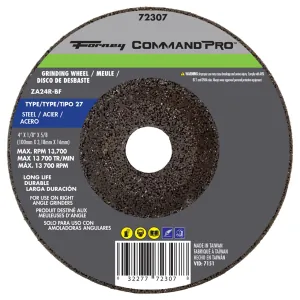 Forney Industries Grinding Wheel, Metal, Type 27, 4 in x 1/4 in x 5/8 in