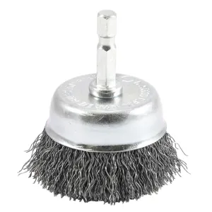 Forney Industries Cup Brush, Crimped, 2 in x .012 in x 1/4 in Hex Shank