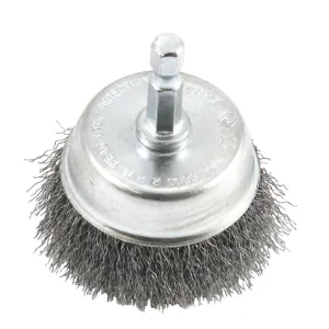 Forney Industries Cup Brush, Crimped, 2 in x .008 in x 1/4 in Hex Shank
