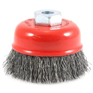 Forney Industries Cup Brush, Crimped, 2-3/4 in x .014 x M10 x 1.25 Arbor