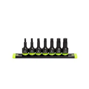 Grip Edge Tools 7-PC 3/8'' Dr Short Metric Impact RPT Hex Driver Set