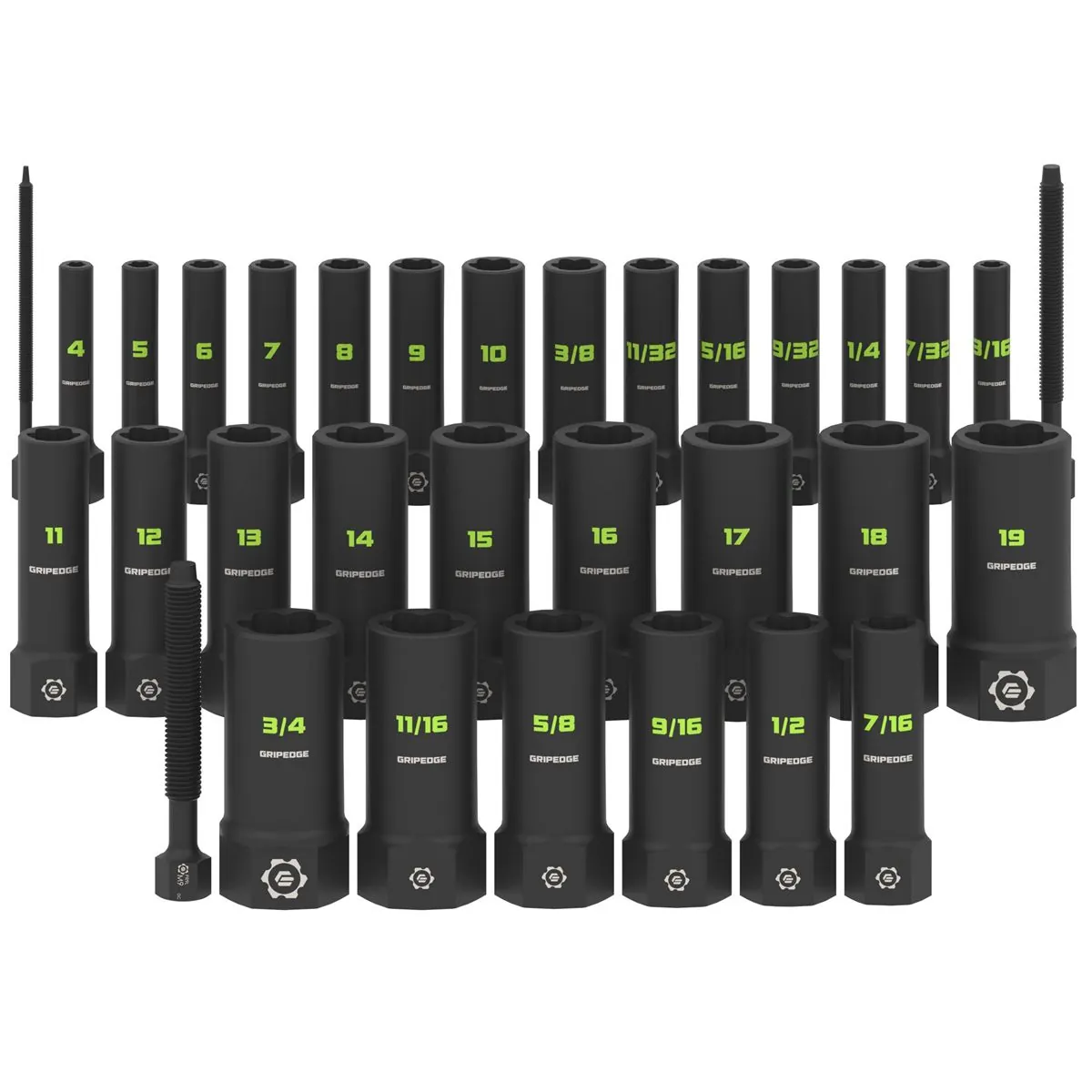GripEdge Tools 32-PC G-FORS 1/4" & 3/8" Drive Deep Metric & SAE Master Socket Extractor Set