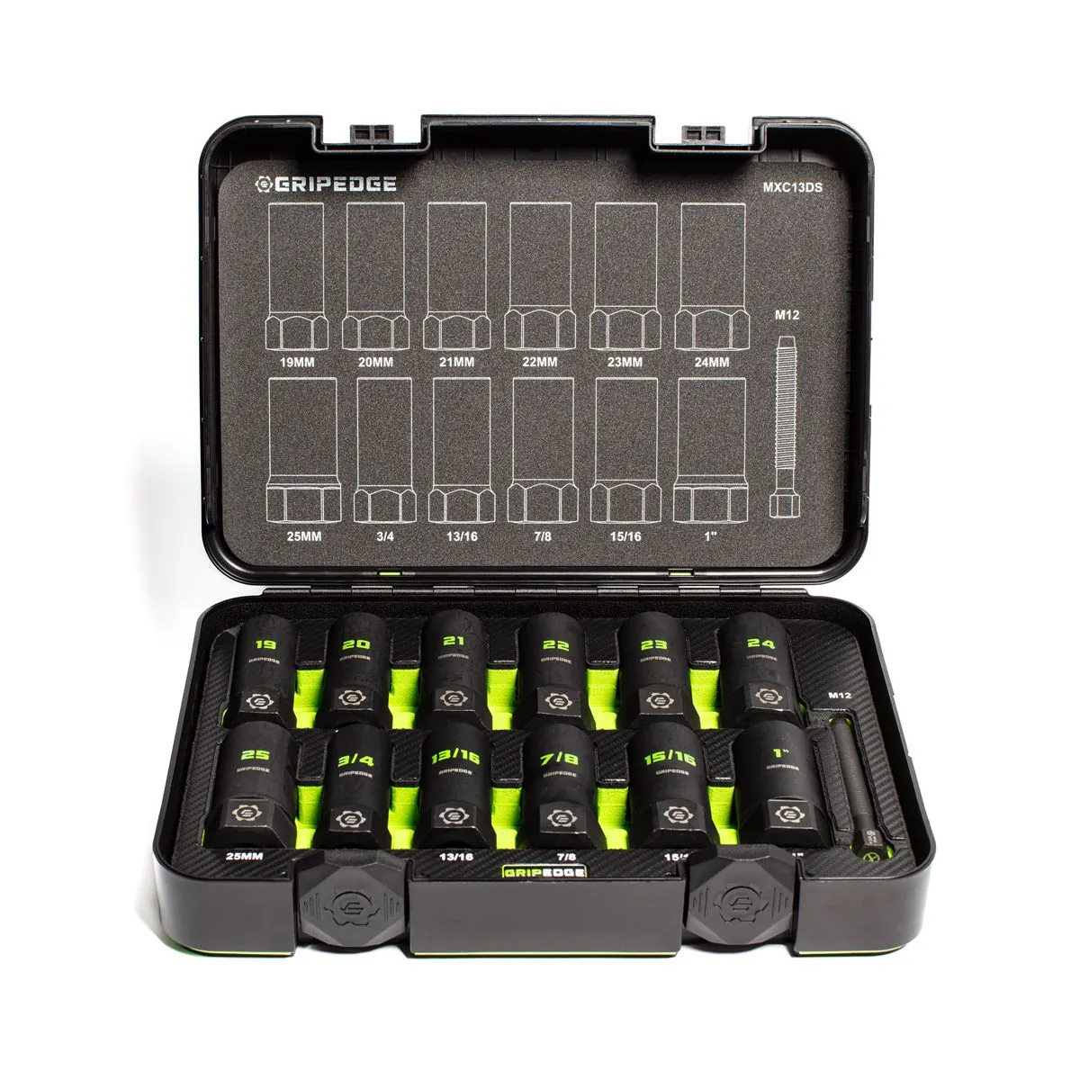 GripEdge Tools 13-PC G-FORS 1/2" Drive Deep Metric & SAE Master Socket Extractor Set