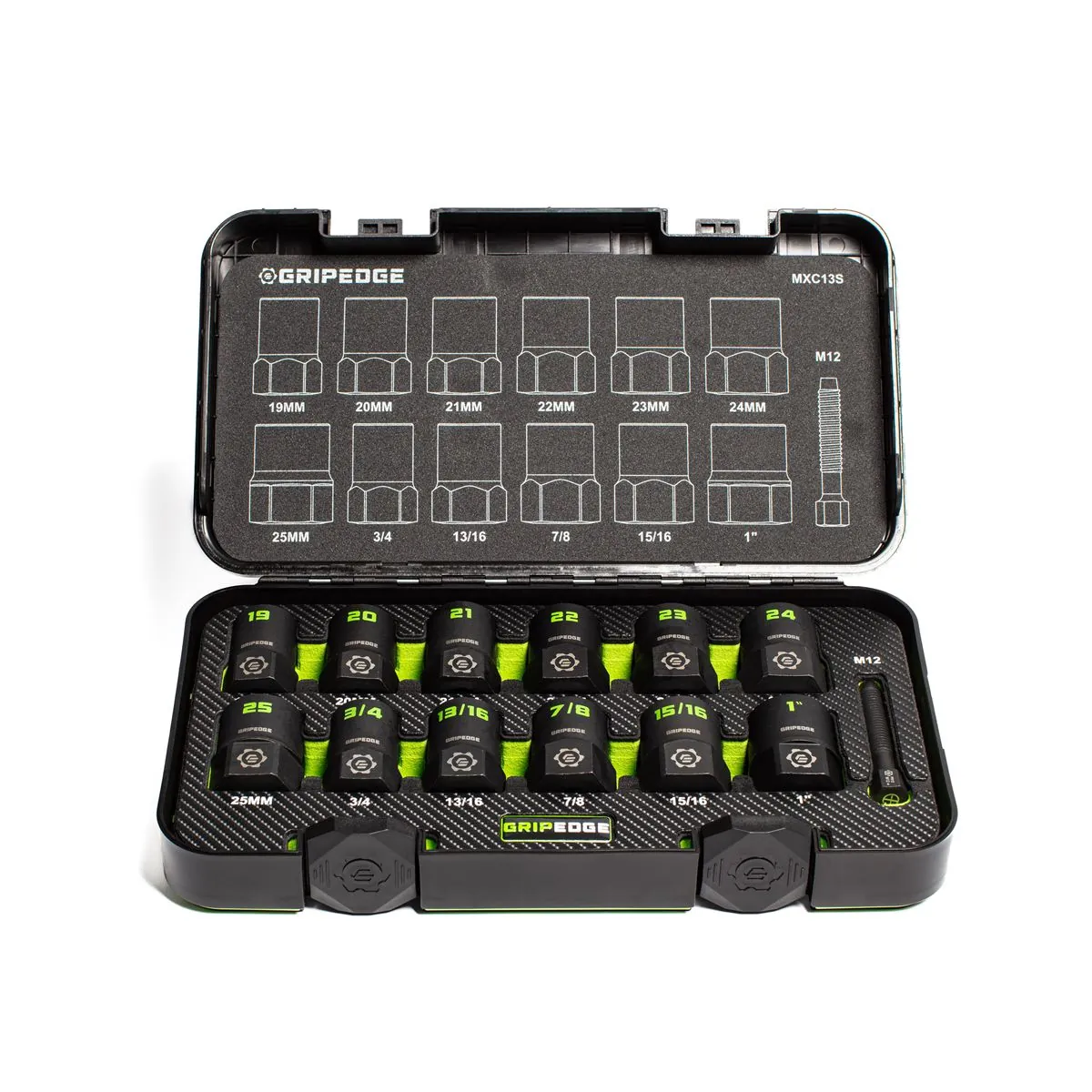 GripEdge Tools 13-PC G-FORS 1/2" Drive Metric & SAE Master Socket Extractor Set