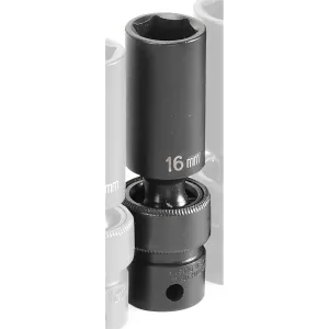 Grey Pneumatic 3/8" Drive x 16mm Deep Universal Socket 6 Point - Black