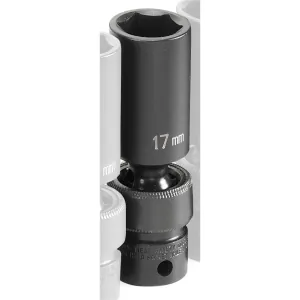 Grey Pneumatic 3/8" Drive x 17mm Deep Universal Socket 6 Point - Black