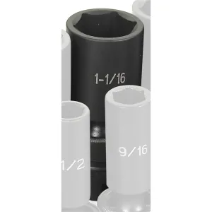Grey Pneumatic 1/2" Drive x 1-1/16" Deep Universal Socket 6 Point - Black