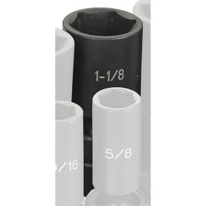 Grey Pneumatic 1/2" Drive x 1-1/8" Deep Universal Socket 6 Point - Black