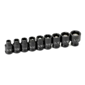 Grey Pneumatic 1/4" Drive 9 Piece Magnetic Impact Socket Set