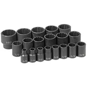 19 Pc. 1/2" Drive 12 Point Fractional Impact Socket Set