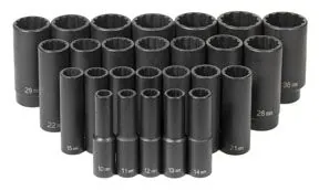 26-Piece 1/2 in. Drive Deep Length Metric Socket Set
