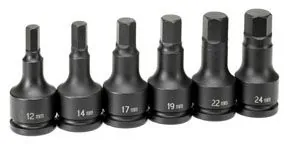 3/4" Dr Hex Driver Metric Set, 6pc