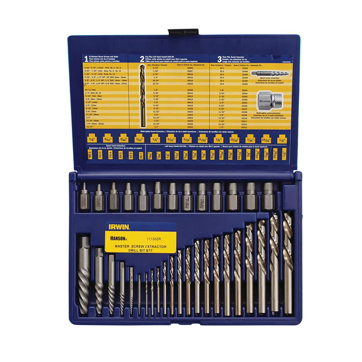 Hanson IRWIN HANSON Screw Extractor and Drill Bit Set, 35 Piece, 11135
