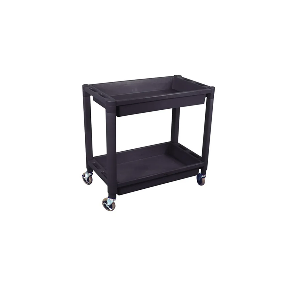 High Teck Products T425 Utility Cart, 300 lb, Black, Heavy-Duty Plastic, 2 Shelves, Swivel Caster