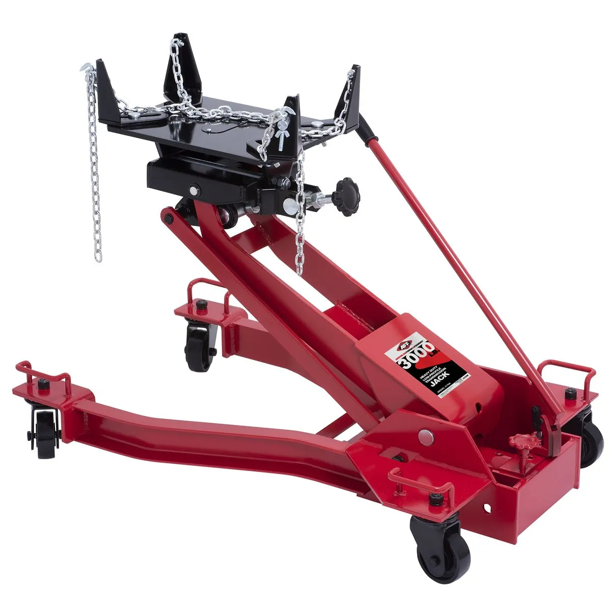 American Forge & Foundry Transmission Jack - Hydraulic - Floor Style - Low Profile Wishbone Style - 3,000 Lbs. Capacity - 6.5" Min H to 31.7" High H - Manual Hand Pump - Heavy Duty