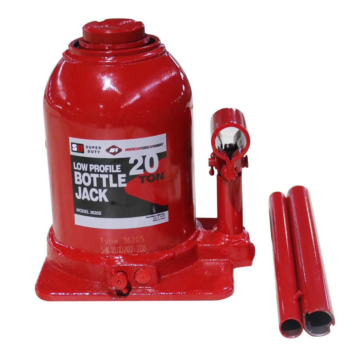 American Forge & Foundry Bottle Jack - 20 Ton Capacity - Low Profile - Manual - SUPER DUTY