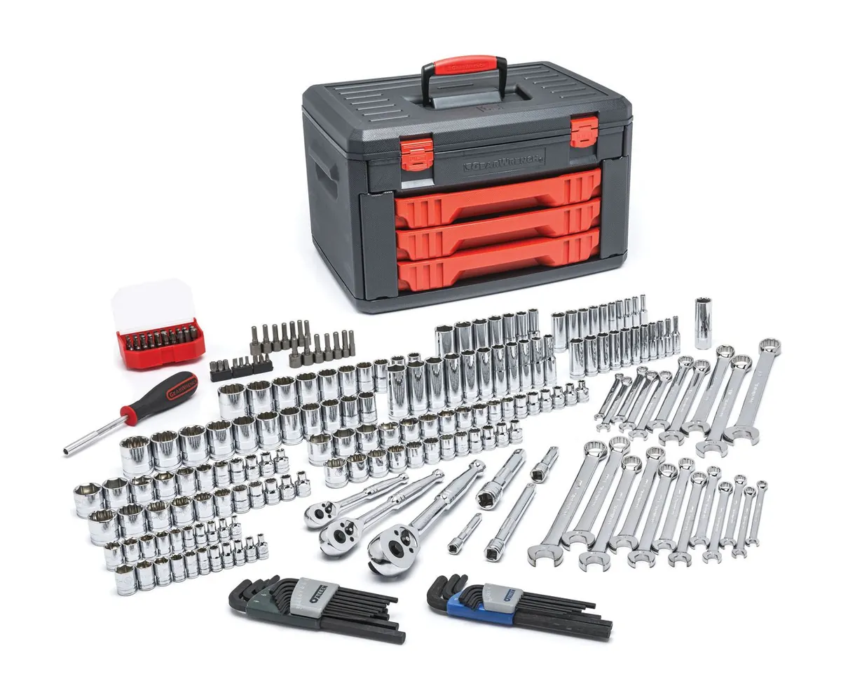 219 Pc 1/4" X 3/8" X 1/2" Dr Metric & SAE Socket & Ratchet Set