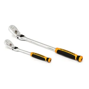 2 Pc 1/4IN, 3/8IN Drive 90 Tooth Cushion Grip Locking Flex Head Ratchet Set