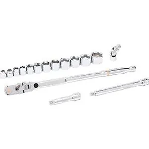 16 Piece 3/8" Drive 120XP Locking Flex Head Ratchet & 6 Point SAE Stubby Socket Mechanics Tool Set