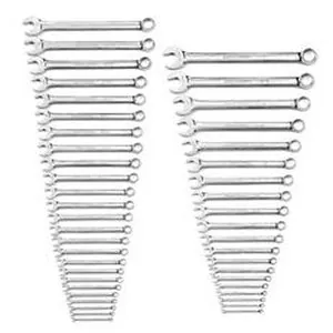 44 Pc. Long Pattern Combination Non-Ratcheting Wrench Set, SAE/Metric