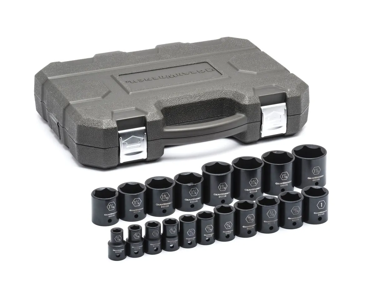 1/2" Dr 6Pt SAE Standard Impact Socket Set, 19pc