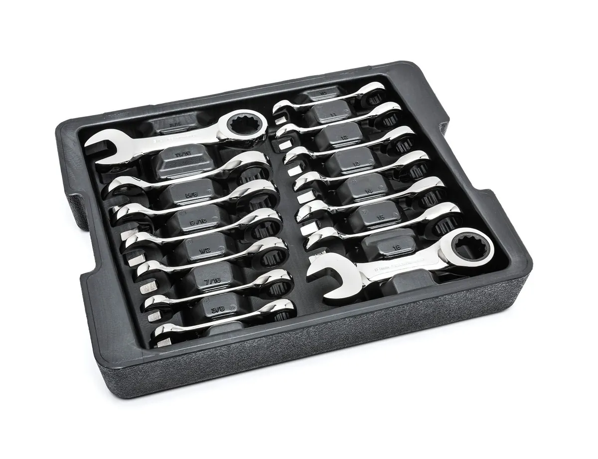 14 Pc. 12 Point Stubby Ratcheting SAE/Metric Combination Wrench Set