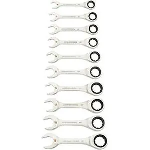 10 Piece 90-Tooth 12 Point Metric Stubby Ratcheting Combination Wrench Set