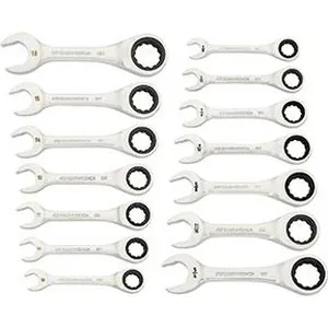 14 Piece 90-Tooth 12 Point SAE/Metric Stubby Ratcheting Combination Wrench Set