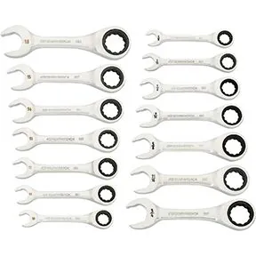14 Piece 90-Tooth 12 Point SAE/Metric Stubby Ratcheting Combination Wrench Set