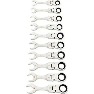 10 Piece 90-Tooth 12 Point Metric Stubby Flex Ratcheting Combination Wrench Set