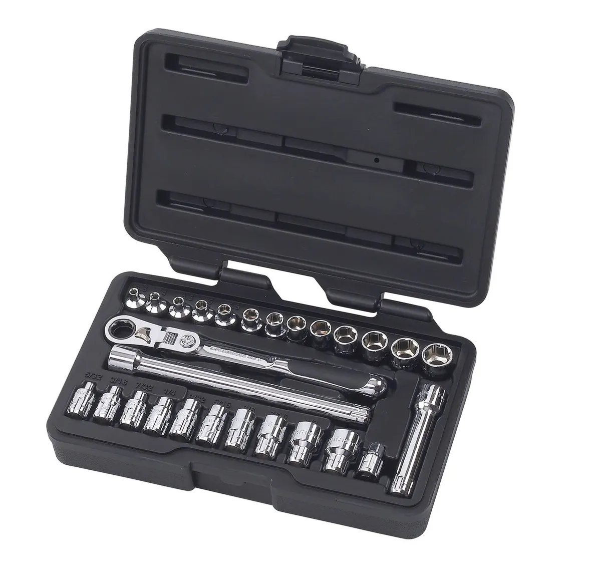 27 Pc. 1/4" Dr. SAE/Metric XL Pass-Thru Locking Flex Ratchet Set