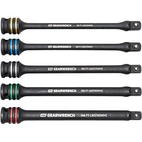 5PC 1/2" DRIVE TORQUE LIMITING IMPACT EXTENSION BAR SET