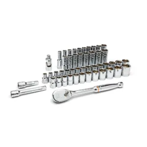 GearWrench 49 Piece 1/2 Inch Drive 6 Point Standard & Deep SAE/Metric Mechanics Tool Set