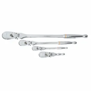 GearWrench 4 Piece 1/4 Inch, 3/8 Inch & 1/2 Inch Drive 90-Tooth Flex Head Teardrop Ratchet Set