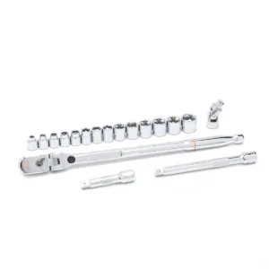 GearWrench 18 Piece 3/8 Inch Drive 120XP Locking Flex Head Ratchet and 6 Point Metric Stubby Socket Mechanics Tool Set