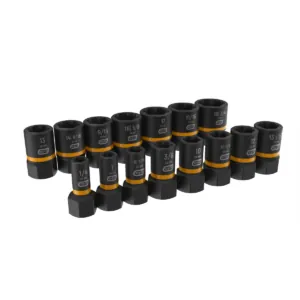 GearWrench 15 Piece 1/4 Inch & 3/8 Inch Drive Bolt Biter Impact Extraction Socket Set