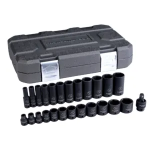GearWrench 25 Piece 3/8 Inch Drive 6 Point Standard & Deep Impact SAE Socket Set