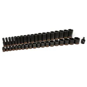 GEARWRENCH 39 Piece 1/2" Drive 6 Point SAE Hi-Viz Standard & Deep Impact Socket Set