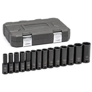 GearWrench 14 Piece 1/2 Inch Drive 6 Point Deep Impact Metric Socket Set