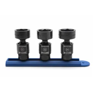 GearWrench 3 Piece 3/8 Inch Drive 6 Point Standard X-Core Pinless Universal Impact Metric Socket Set