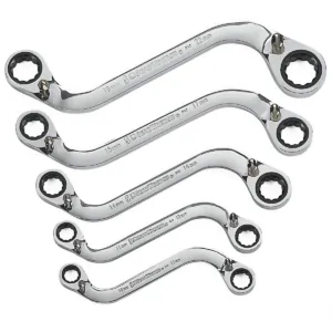 GearWrench 5 Piece 72-Tooth 12 Point Reversible S-Shape Double Box Ratcheting Metric Wrench Set