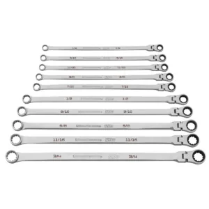 GearWrench 10 Piece 120XP Universal Spline XL Flex Head GearBox Ratcheting SAE Wrench Set