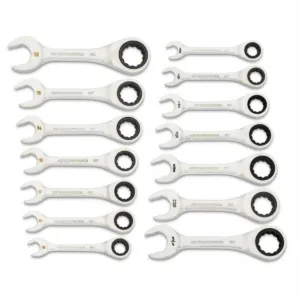 GearWrench 14 Piece 90-Tooth 12 Point SAE/Metric Stubby Ratcheting Combination Wrench Set