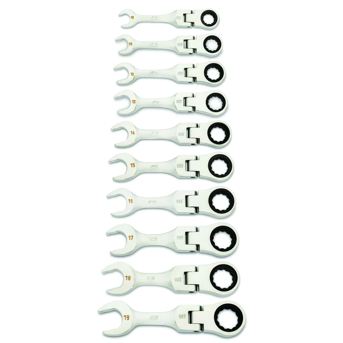 GearWrench 10 Piece 90-Tooth 12 Point Metric Stubby Flex Ratcheting Combination Wrench Set