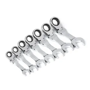 GearWrench 7 Piece 72-Tooth 12 Point Stubby Flex Head Ratcheting Combination SAE Wrench Set