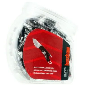 Kershaw Cinder Manual Open Liner Lock Drop Point Blade EDC Folding Pocket Knife with Stonewashed Finish - Black/Silver - 36 Piece Display