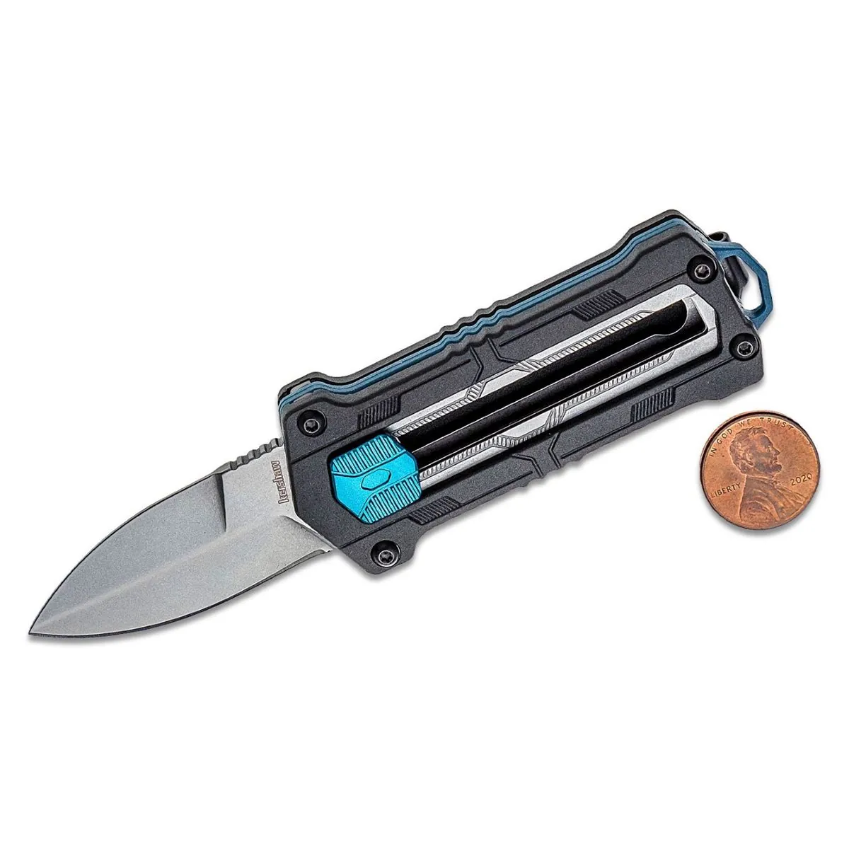 Kershaw Kapsule Manual Open Sliding Button Lock Single Edge Spear Point Blade EDC Pocket Knife - Black/Blue