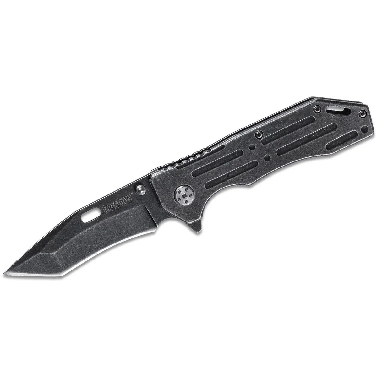 Kershaw Lifter Assisted Open Frame Lock American Tanto with Recurve Blade EDC Folding Pocket Knife with BlackWash Finish - BlackWash
