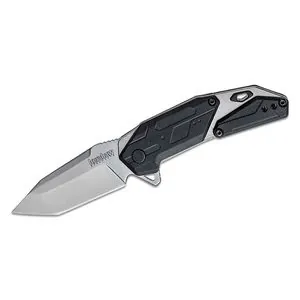 Kershaw Jetpack Assisted Open Liner Lock American Tanto Blade EDC Folding Pocket Knife with Stonewashed Finish - Silver/Black