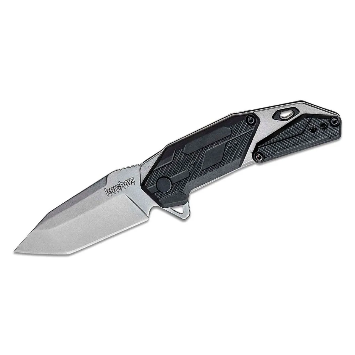 Kershaw Jetpack Assisted Open Liner Lock American Tanto Blade EDC Folding Pocket Knife with Stonewashed Finish - Silver/Black